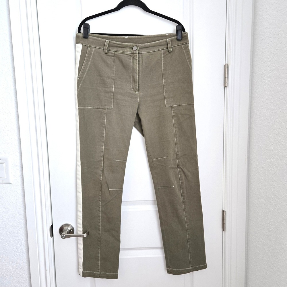 TWP Womens Army Green Side Stripe Utility Pants Contrast Stitch Size 12 - Picture 2 of 8